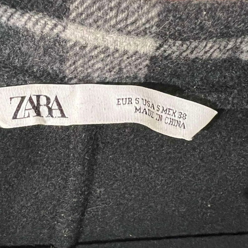 ZARA long wool plaid coat like new, black and charcoal, size S