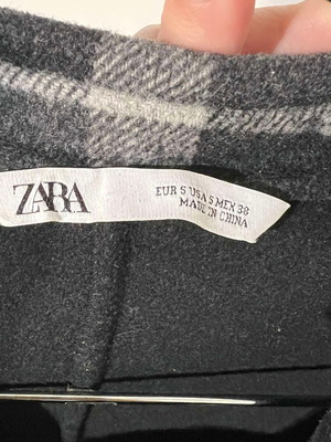 ZARA long wool plaid coat like new, black and charcoal, size S