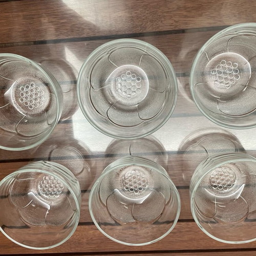 Glass deep bowls new, pack of 10, French with flower design