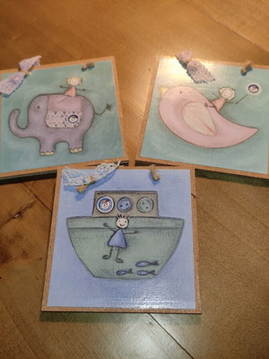 Decorative wooden coasters set of 3, like new, Smile of the Child logo