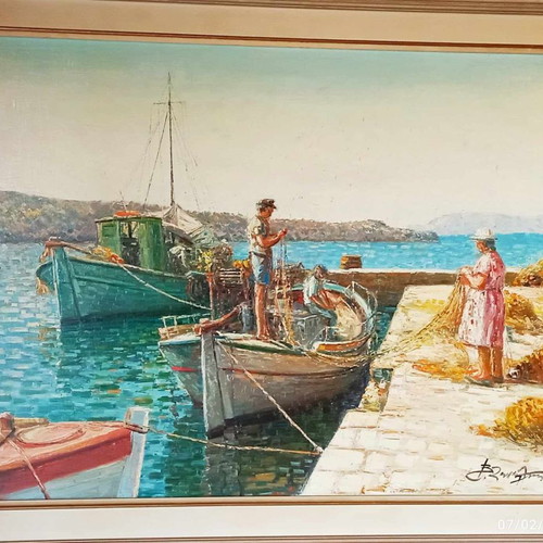 Σπατουλαριστή ελαιογραφία Βασ. Ζενέτζης με θέμα τα Κύθηρα