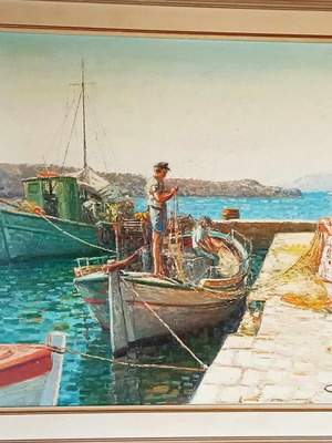Σπατουλαριστή ελαιογραφία Βασ. Ζενέτζης με θέμα τα Κύθηρα