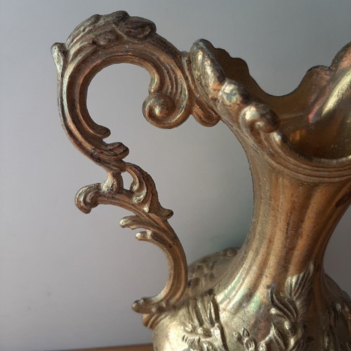 Vintage large metal amphora 24cm used, 1950s-60s brass-tin