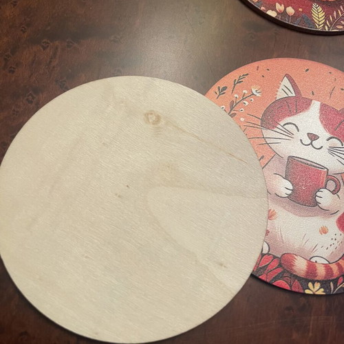 Set of 6 wooden cat coasters