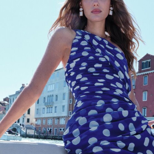 Zara dress new with tag, royal blue and white polka dots, size M