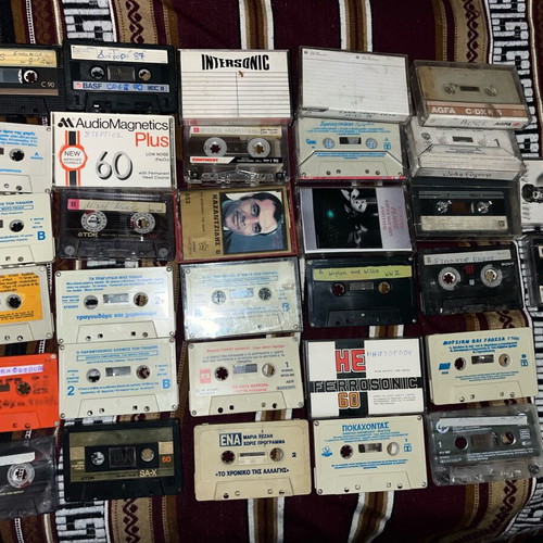 Collection of 32 used cassette tapes Greek laiko, children's stories, TDK/Agfa