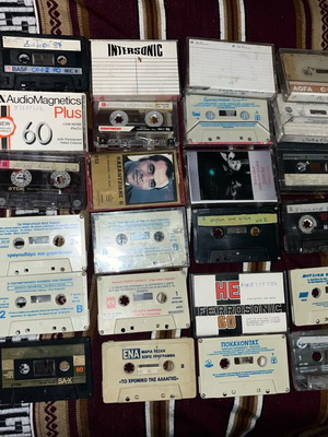 Collection of 32 used cassette tapes Greek laiko, children's stories, TDK/Agfa