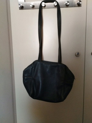 Blue leather shoulder bag used with visible wear