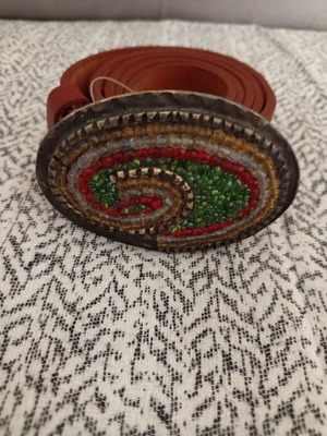 Women's leather belt new, cognac brown, size 110 cm
