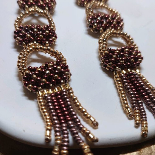 Handmade fringe earrings Miyuki red and gold, new