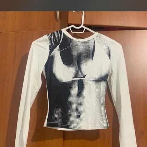 T-shirt Shein black and white long sleeve top like new, XS