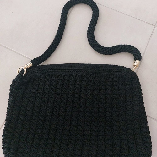 Handmade crossbody knitted bag new, black with gold details