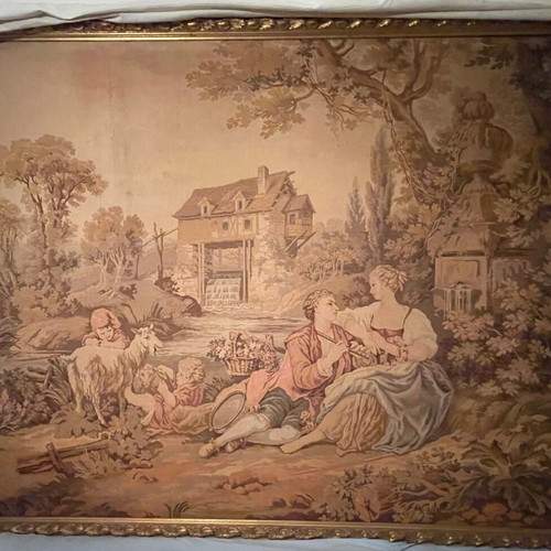 Antique tapestry used, Aubusson style, François Boucher artwork