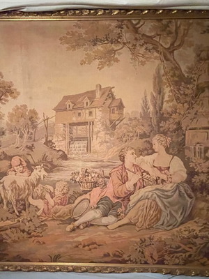 Antique tapestry used, Aubusson style, François Boucher artwork