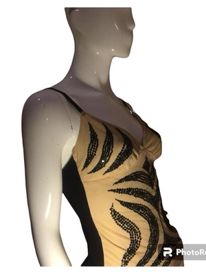 Morgan de Toi top S like new, nude with black details and rhinestones