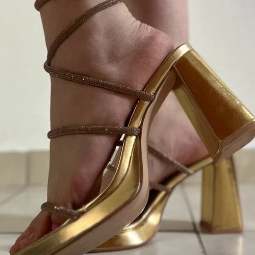 Gold platform sandals, size 40, comfortable heel