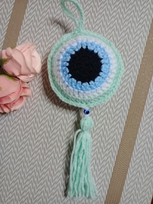 Handmade knitted evil eye new for baby stroller or cradle