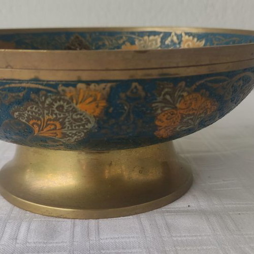 Bronze handmade decorative bowl used from India with peacock design