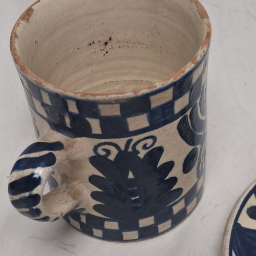 Transylvanian Ceramic Set used, cup and plate, cobalt blue, late 19th century