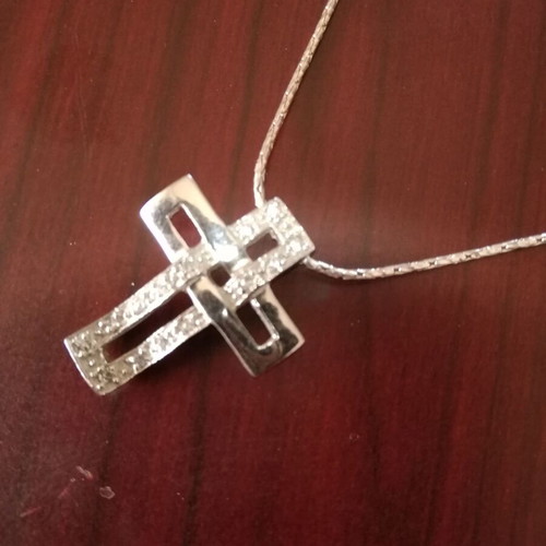 Silver 925 cross with white zircons and silver chain like new