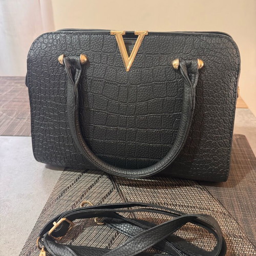 Handbag used, black with gold V detail