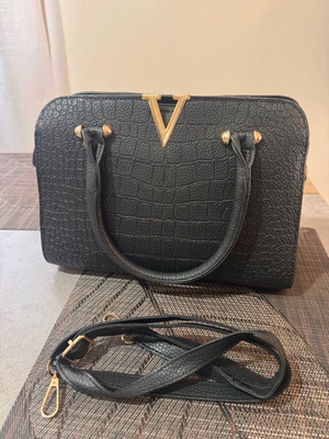 Handbag used, black with gold V detail