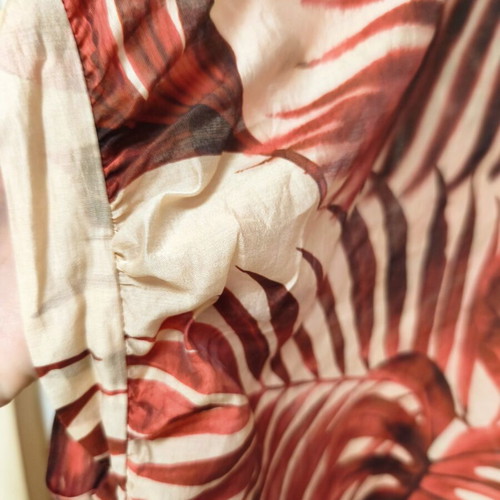 Urban women's semi-transparent blouse with tropical print, like new, one size