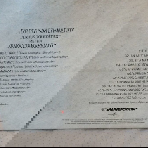 ΓΙΩΡΓΟΣ ΧΑΤΖΗΝΑΣΙΟΣ ΤΑΝΙΑ ΤΣΑΝΑΚΛΙΔΟΥ ΧΩΡΙΣ ΤΑΥΤΟΤΗΤΑ CD ΛΑΪΚΟ