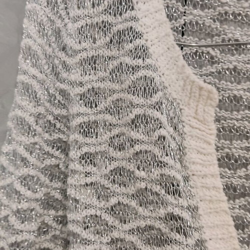 Summer cardigan with silver thread and 3/4 sleeve, size M, white