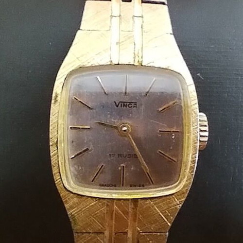Vinca women's wristwatch used, gold-plated, mechanical, 17 rubis