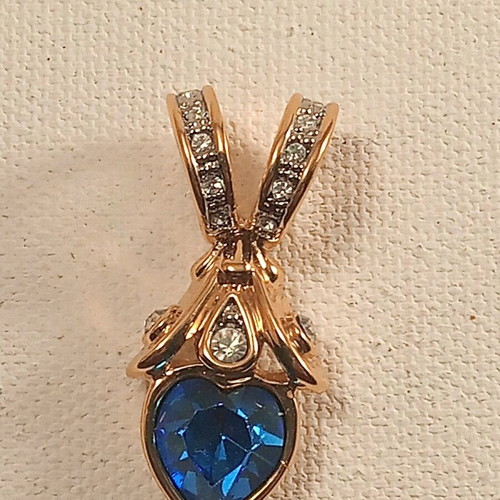 Fwo Pendant Blue Heart with Strass New