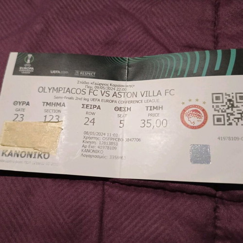 Olympiacos ticket like new from 2024 Conference League semifinal