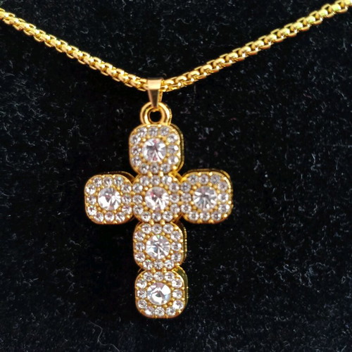 Women's cross new with zircon stones on gold-colored chain