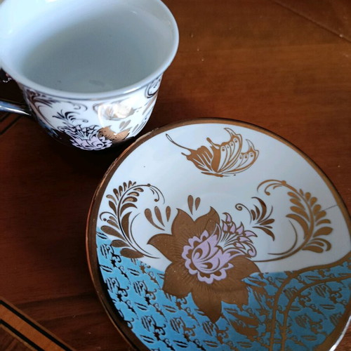Vintage Chinese porcelain cups set like new, 6 cups and 6 saucers