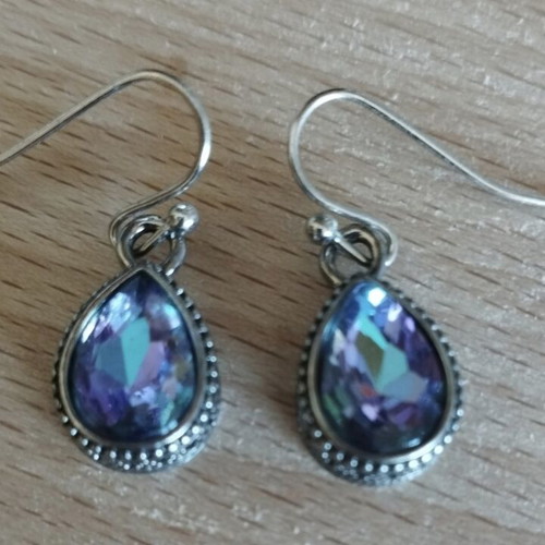 Bohemia earrings with iridescent stone, like new, silver multicolor