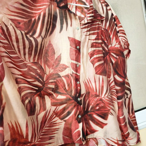 Urban women's semi-transparent blouse with tropical print, like new, one size