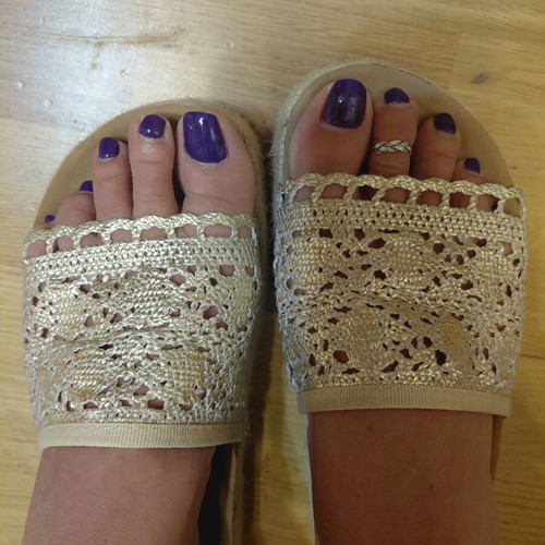 Flatform crochet espadrille sandals, beige gold, size 39