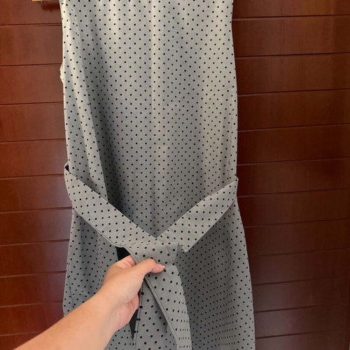 Handmade gray sleeveless dress with polka dots and belt like new