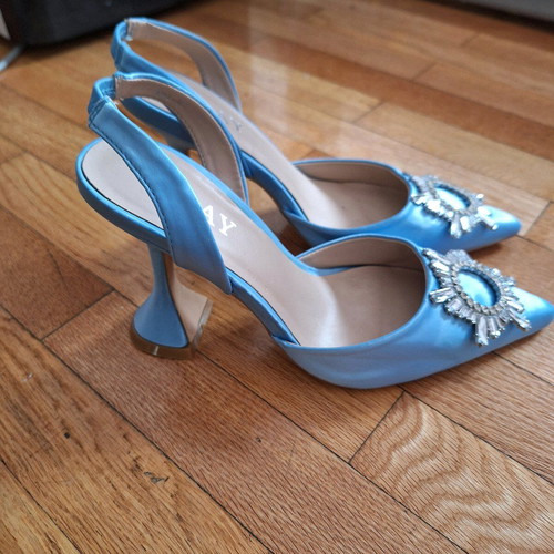 Summer heels like new turquoise with silver design, size 38 L.DAY