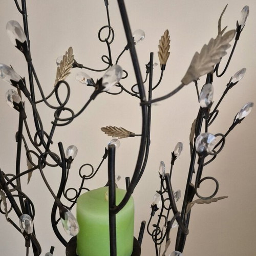 Metal floor candle holder used 1.3 m handmade with crystals