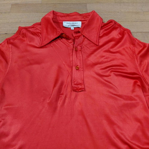 Yves Saint Laurent women's satin shirt size L used, red and orange