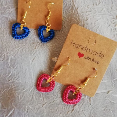 Crochet heart-shaped earrings new, pair price