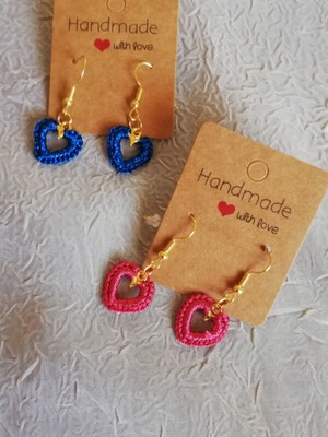 Crochet heart-shaped earrings new, pair price