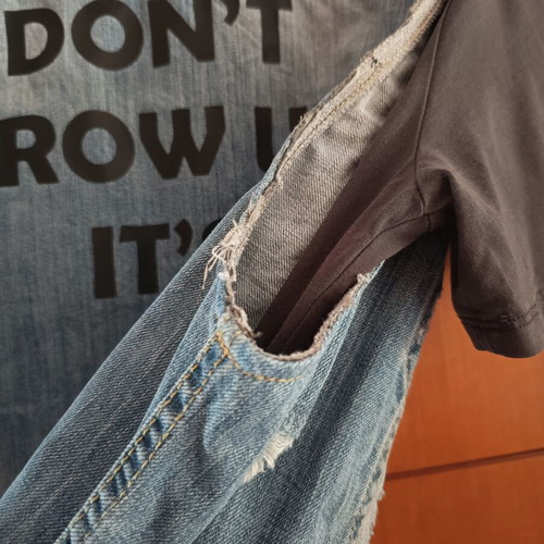 Vagrancy Leon Denim Vest refurbished, size L, distressed stonewashed
