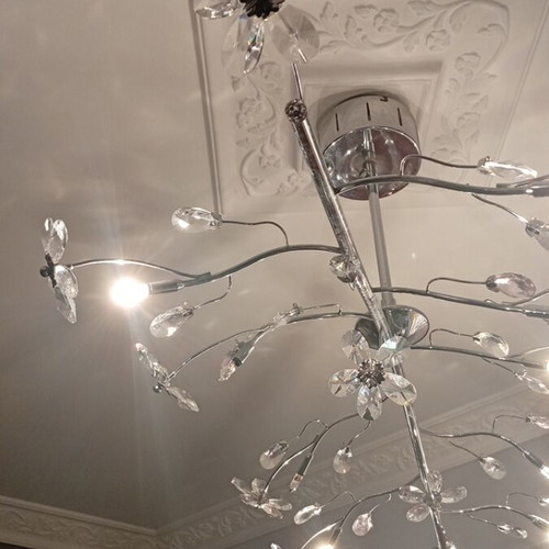Crystal ceiling light with metal branches and 10 light sources, like new