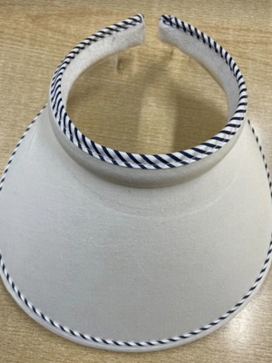 White Sun Visor Hat for Women, New, Tennis Style with Nautical Trim