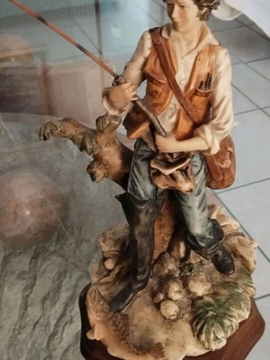 Porcelain fisherman decoration used, height 35cm