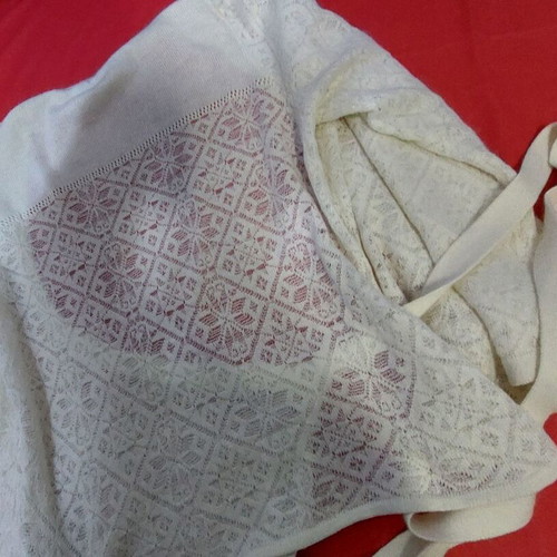 Knitted ancora wrap blouse with cords white size L like new