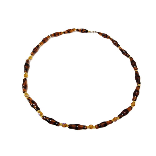 Vintage glass necklace faux amber 60 cm like new