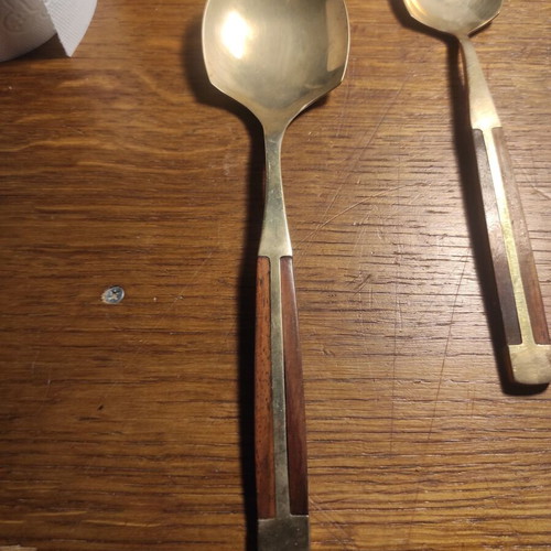 Vintage brass and rosewood cutlery set, 93 pieces, Mid-Century